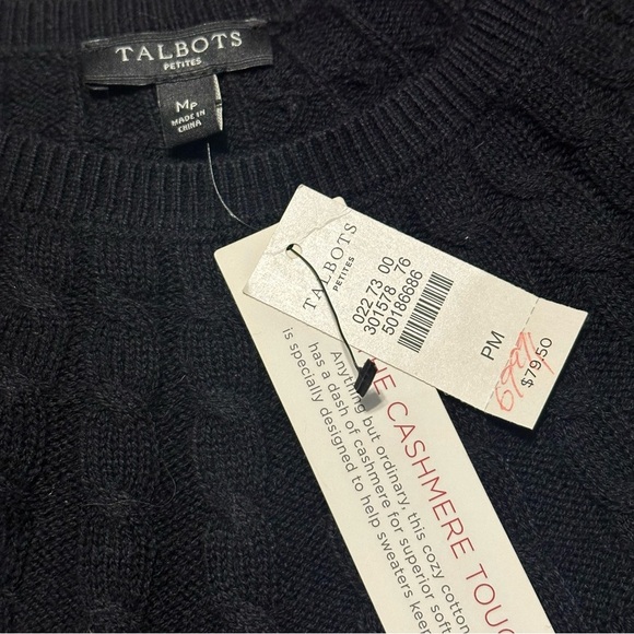 Talbots Cable-Yoke Cotton & Cashmere Blend Sweater - Picture 4 of 5